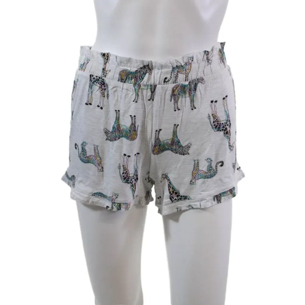 Emerson Road Womens Ruffled Giraffe Print Long Sleeve Pajama Set Gray Size S